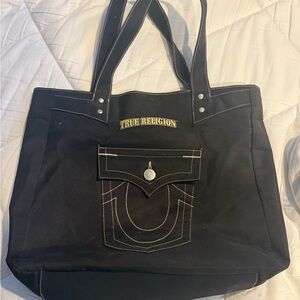True Religion Black Tote with Gold Logo